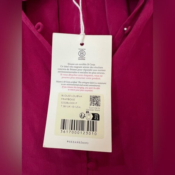 NWT Sezane Loubna Blouse Silk Long Sleeve Top - Picture 5 of 9